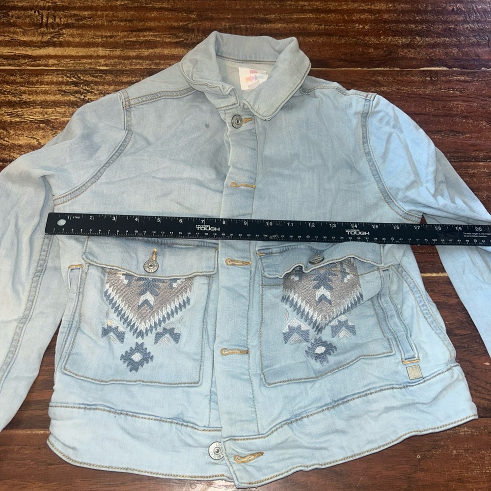 Lularoe Jean Jacket Southwestern Embroidered Pockets Blue Medium Women’s
